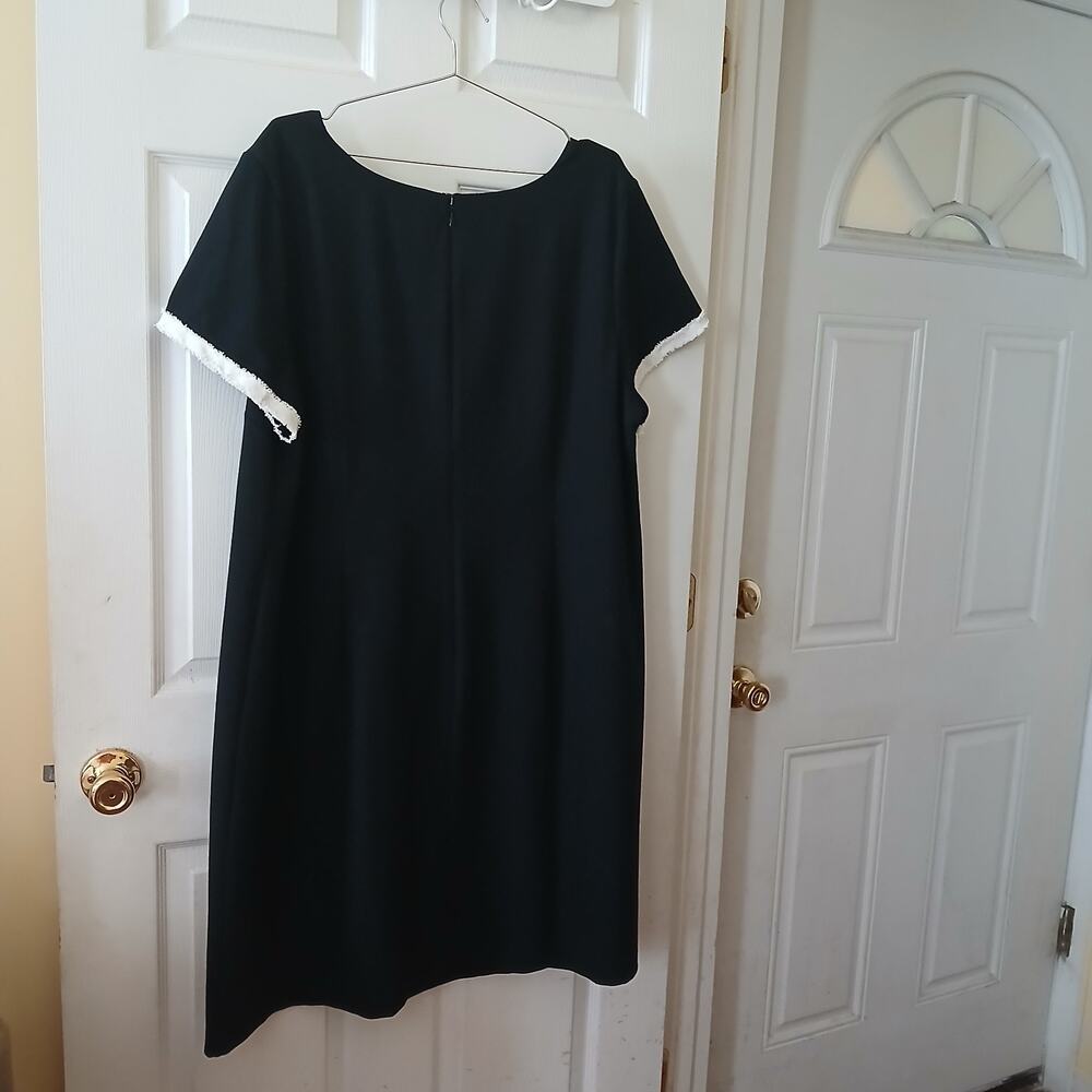 Talbots Shift Dress Women 20W Black White Fringe Trim Ponte Career Mod Retro NWT - Picture 3 of 14